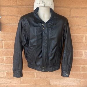 Wilson Leather Moto Bomber Jacket Black Front Zip Coat Lined Thinsulate Mens M